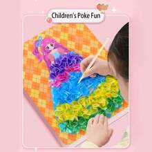 4件儿童手戳公主装扮女孩创意手工贴纸书贴画DIY益智玩具，适合儿童创意手工绘画