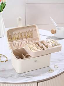 Large-Capacity Luxury Leather Double-Layer Jewelry Storage Box With Layered Design And Accessory Tray. Suitable For Women/Girls, It Can Store Earrings, Necklaces, Rings, And Bracelets. It Is The Perfect Gift For Mothers/Wives/Valentine's Day Or For Classmates And Best Friends During Back-To-School Season.,Room Decor - Multicolor - View 7