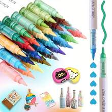 Languo 9支装丙烯颜料马克笔套装,720色可混色软头,适用于绘画、DIY手工、学校美术用品、绘画课程、返校季 - 彩色 - 查看 10