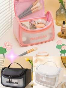 Portable Travel Cosmetic Bag,Waterproof Transparent Toiletry Bag,Alphabet Pattern Hanging Cosmetic Bag, Large Capacity Toiletries Storage Bag, Skin Care Bag, For Women Storage Organizer,Multifunctional Travel Bag