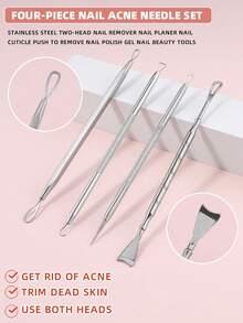 2件/4件装不锈钢双头黑头导出工具 - 专业双头导出器，符合人体工学的手柄，适用于挤压白头、黑头、粉刺和面部清洁。无需电池，便携式设计，耐用材质，易于清洁，是美容爱好者的必备品，专为护肤而设计。 - 銀色 - 查看 1
