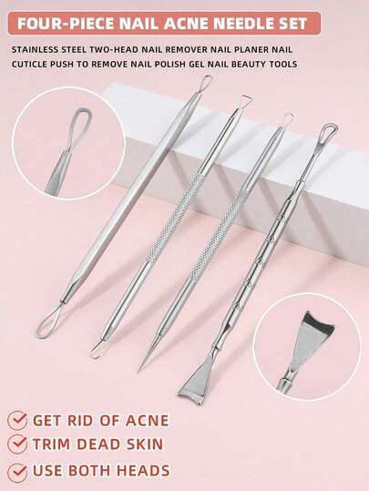 2 piezas/4 piezas Herramienta removedora de puntos negros de acero inoxidable de doble cabezal - Extractor de doble cabezal profesional, mango ergonómico, adecuado para exprimir puntos blancos, puntos negros, granos y limpieza facial. No requiere batería, diseño portátil, material duradero, fácil de limpiar, esencial para entusiastas de la belleza, diseñado para el cuidado de la piel.