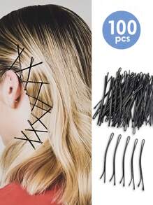 50/100Pcs Black Metal 2/2.36/2.17/2.75inch Solid Casual Bobby Pin For Women And Girls,Hair Clips For All Hair Types,Suitable For Daily Use And Hair Styling - Black - View 1