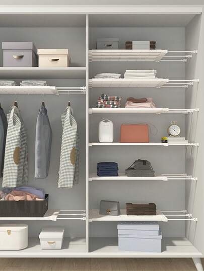 1 件可扩展衣柜隔板，免钻孔储物架，适用于厨房、宿舍、橱柜、浴室、空间整理架，适用于橱柜、壁橱、客厅