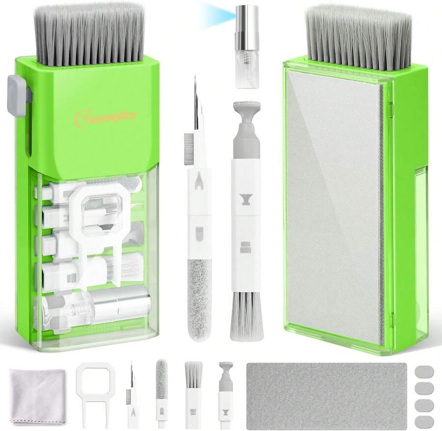 Kit de limpieza de teclado con pantalla de computadora portátil, herramienta de lavado electrónica todo en 1 para MacBook iPad Pro, teléfono celular, cepillo para tableta, computadora, monitor de PC, lente de cámara de TV con patente, verde, 9600824 - Verde - Ver 1