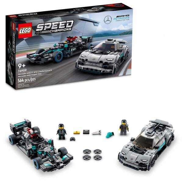 LEGO Speed Champions Mercedes-AMG F1 W12 E Performance & Mercedes-AMG Project One Toy Cars, Sports Car Model Building Kit, Collectible Race Car Toy, First Day Of School Gift For Kids And Teens, 76909 Winter Gifts