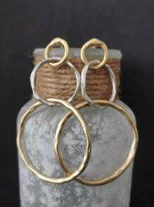 1pc Vintage Hollow Round Design Dangle Earrings Retro Bohemian Style Gold Plated Jewelry Women Gift, Suitable For Beach Holiday Party Bohemian Style, Suitable For Daily, Leisure, Party, Commuter, Vacation, Matching Clothing.