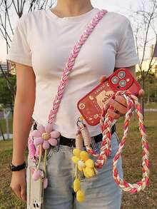 2026 New Year & Valentine's Day Smart Phone Lanyard Crossbody Bag, Women's Long Floral Handmade Woven Strap, Durable, Anti-Lost For Outdoor, Comes With Pad Ring, Suitable Gift For Moms, Smart Phone Wrist Strap, Smart Phone Charm, Key Chain, Smart Phone Crossbody Bag, Phone Accessories, Phone Pendant - Multicolor - View 2