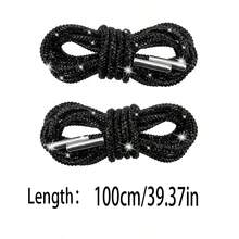 2条120厘米奢华水晶鞋带，圆形水晶鞋带/帽带，时尚闪亮，水晶抽绳运动鞋带，休闲鞋带 - 白色 - 查看 17