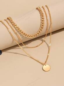 2 件圆形吊坠项链，休闲时尚百搭配饰 - 金黃色 - 查看 2