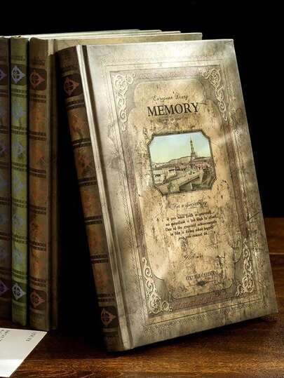 1 caiet A5 gros, memorie albastru deschis, caiet vintage super gros (fără pix), de înaltă calitate, potrivit pentru luarea notițelor, scrierea jurnalului, excelent pentru studenți, profesori, uz la birou, cadou minunat pentru întoarcerea la școală, Halloween, Crăciun