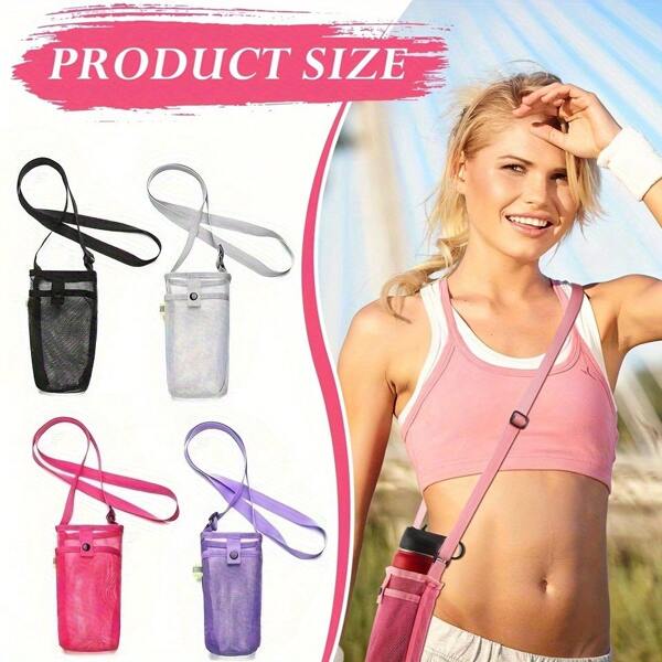 1pc Mesh Water Bottle Bag With Adjustable Shoulder Strap, Portable Travel Cup Holder, Suitable For Outdoor Activities, Lightweight & Breathable Design, Fitness Accessory Water Bottle Mesh Pouch Crossbody Bag