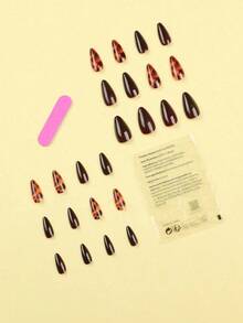 24pcs Black Press On Nails Smudge False Nails Short Coffin Shape Fake Nails Manicure Set Includes 1sheet Adhesive Tabs & 1pc Mini File Perfect For Everyday Wear, Elegant & Fashion Fairy Nails, Nails Press On, Christmas & New Year Nails, Christmas Decoration, For Holiday, Party - Multicolor 1 - 查看 3