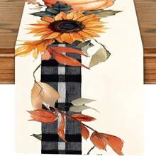 秋季花卉桌旗，奶油色背景上优雅的橙色花朵和叶子印花，秋季餐桌装饰，适合餐厅、秋季聚会和农舍家居装饰