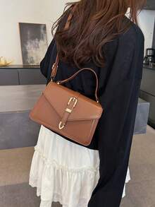 2025新款韩版箭头装饰真皮手提包时尚托特包单肩包ins纯色迷你方包