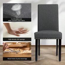 Set Of 2 Fabric Dining Chairs Upholstered With Nailhead Trim Gray - 深灰色 - 查看 6