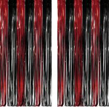 1 Pack Black Red Party Streamers Backdrop - GREATRIL Foil Fringe Tinsel For Stranger/Friday Party/Halloween Party Decorations - 3.2ft X 6.6ft