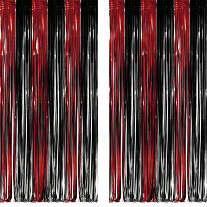 1 Pack Black Red Party Streamers Backdrop - GREATRIL Foil Fringe Tinsel For Stranger/Friday Party/Halloween Party Decorations - 3.2ft X 6.6ft