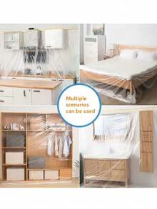 Cubierta desechable multiusos con cinta adhesiva - Protección resistente al agua para muebles durante la renovación y la limpieza - Película de PE transparente inodora para escuela, oficina, hogar, viaje, bolsa, organizador, almacenamiento