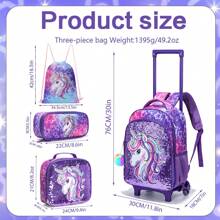4件套女童拉杆背包，儿童亮片独角兽背包，手提包，户外包，铅笔盒，最佳返校礼物