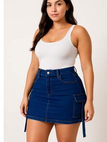 Falda de cargo mezclilla - Azul Marino - Ver 1