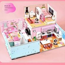 Rompecabezas de cartón de personalidad creativa, habitación de casa de muñecas 3D, sala de rompecabezas de papel, juego de simulación, casa de muñecas de papel.Escenario de producto: entrega aleatoria - Multicolor - Ver 5
