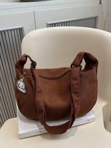 Bolsa Transversal Casual Feminina de Cor Sólida e Fofa para Uso Diário - Castanho - Visão 2