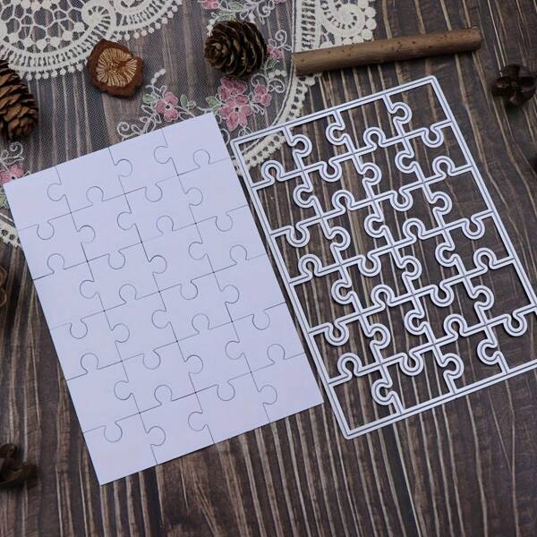 1 pieza Troquelado de metal rectangular para rompecabezas para manualidades y tarjetas DIY - Decoraciones artesanales para hacer tarjetas de papel y álbumes de fotos