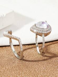 2 piezas Anillos de pareja elegantes y con chispeante circonita en forma de gota de agua, adecuados para boda, compromiso, Día de San Valentín y uso diario