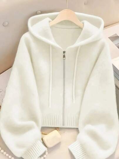 Femmes Cardigan tricoté ample à capuche de couleur unie, automne/hiver