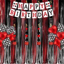 1 Pack Black Red Party Streamers Backdrop - GREATRIL Foil Fringe Tinsel For Stranger/Friday Party/Halloween Party Decorations - 3.2ft X 6.6ft