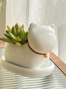 1 pieza Maceta personalizada con diseño lindo de gato, decoración de escritorio para el hogar u oficina, maceta para plantas suculentas o cactus, jarrón para flores, regalo de Halloween - Blanco - Ver 9