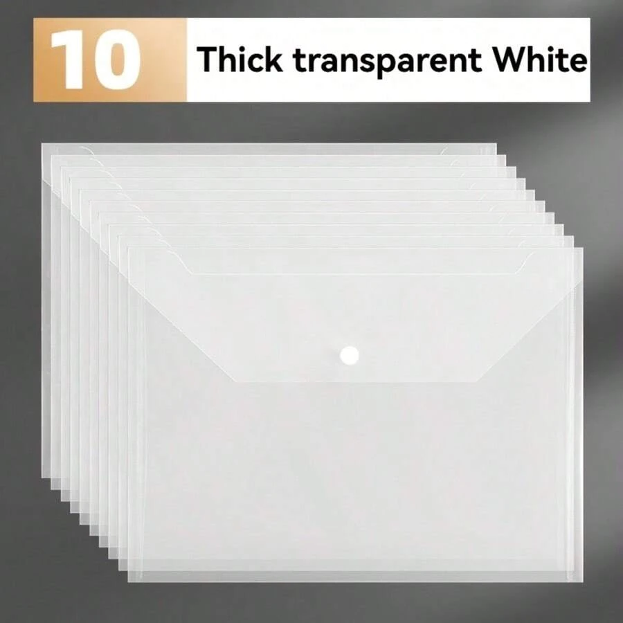 5/10/20 Pcs A4 Transparent File Bag PVC Documents Filing Storage Bag Student Organizer Information Pocket Folders Stationery20,For School Supplies,Back To School - White - View 1