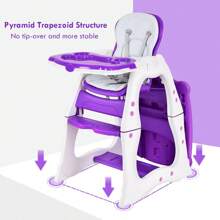3 In 1 Baby High Chair Convertible Play Table Seat Booster Toddler Feeding Tray Purple - 紫色 - 查看 9