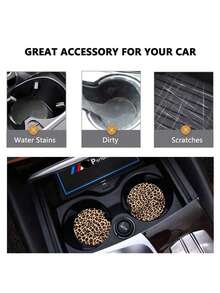 4pcs Car Cup Coaster,Leopard Pattern,Universal Non-Slip Cup Holders Embedded In Ornaments Coaster, Car Interior Accessories(Including Several Colors) - Multicolor - View 4