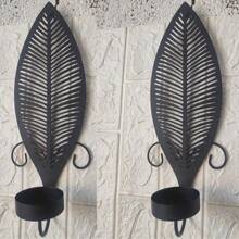 2 Stücke rustikale Wandappliken Kerzenhalter Set mit Blattdesign, Landhausstil Metall Wandappliken Dekoration, Dekorative Kerze für Wohnzimmer, Schlafzimmer, Flur