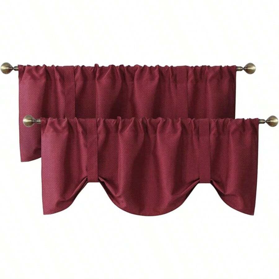 Tie Up Curtain Valance Window Treatment Living Room, Adjustable Balloon Rod Pocket Drape Valence, Set Of 1, 54 X 18 Inch, White, Home Decor - Burgundy - Xem 1