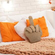 Small Middle Finger Decorative Pillow 13.78 X 9.84 In Funny Shaped Sherpa Fleece Throw Pillow Warm Soft Plush Emoticon Cushion Middle Finger Decor For Couch Gag Gift(Navy Blue) - Light Brown - 查看 4