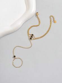 1 件女士不锈钢 3 层黑色方晶锆石链式手链，时尚珠宝 18K 镀金 - 黑色 - 查看 2