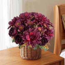 1/3/80pcs 12.2-Inch Artificial Peony Bouquet, Embroidered Ball, Birthday Party Decoration, Wedding Flower Basket, Bride's Bouquet, Home Furnishings, Dining Room, Bedroom Window Sill, Vase, Outdoor Garden, Back To School Season, Spring Decoration - Burgundy - View 2