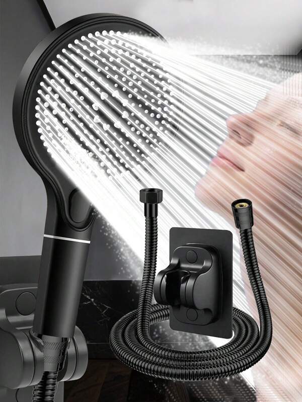 (Tête de douche simple/Ensemble de 3 pièces) Tête de douche réglable 3 réglages en matériau ABS avec robinet d'arrêt, tuyau renforcé en acier inoxydable de 1,5 m/59 po, support de douche réglable, sans perçage requis