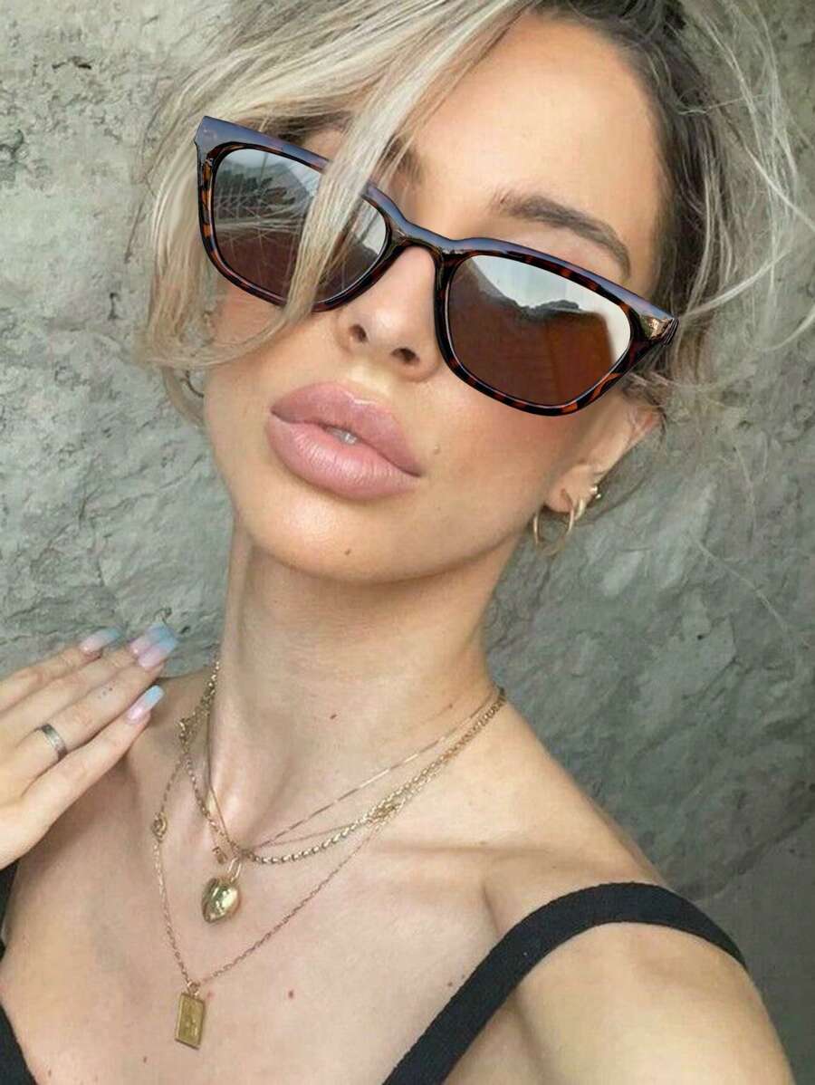 1 件猫眼豹纹女士时尚眼镜，Y2K 配饰，返校必备品，女士礼物，适合海滩派对、郊游、旅行、婚礼矩形墨镜