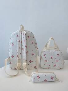 3 Pcs Back To School Backpack Set - Stylish Large Capacity Backpack&Lunch Bag& Pencil Case Multi-Pack,With Laptop Compartment Bow Pattern Nylon Backpack Featuring Adjustable Straps Spacious Multi-Pockets - Lightweight Portable Zipper Bags For Students/Teens/Graduates Perfect For Outdoor/Travel/Middle School/High School /College, Cute Bow Backpack, Bags For University, University Essentials