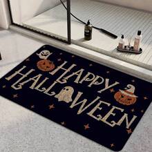1pc Halloween Pumpkin Pattern Printed Non-Slip Linen Kitchen Rug, Doormat, Bath Mat, Suitable For Living Room, Bedroom, Hallway, Bathroom, Laundry Room - Polyester Carpet, Indoor Outdoor Home Decor, Halloween Decoration, Halloween Gift