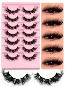 7 Pairs/7 Pairs*2 False Eyelashes Cat Eye Lashes Faux Mink Lashes Natural Look Fluffy Volumized Eyelashes Extension Natural Full False Eyelashes Travel Essentials Makeup Tools Strip Lashes, Lashes, Eyelashes, Fake Lashes - Fluffy Lashes - View 9