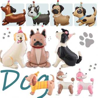 1pc Matte Standing Dog Balloon Pet Party Poodle, Labrador, Bulldog, Dachshund, Collie, Birthday Party Setting Props, Animal Balloons, Puppy Birthday Party Supplies, Aluminum Film Balloons