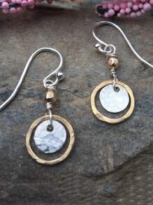 1pc Vintage Hollow Round Design Dangle Earrings Retro Bohemian Style Gold Plated Jewelry Women Gift, Suitable For Beach Holiday Party Bohemian Style, Suitable For Daily, Leisure, Party, Commuter, Vacation, Matching Clothing.