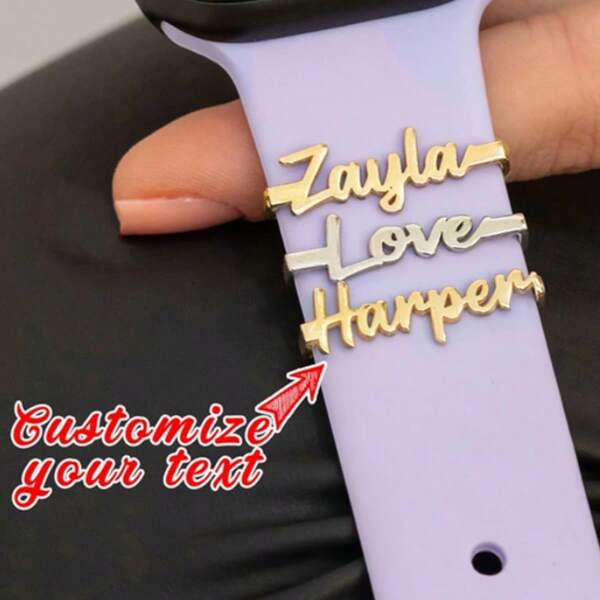 1 pieza de banda personalizada con grabado - Elegante guión dorado en cursiva, cierre de gancho y bucle, dije de metal morado con nombre - Regalo perfecto del Día de San Valentín para ella, accesorio de joyería de aniversario, artesanía exquisita