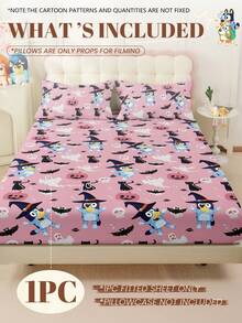 Bluey 1 件  床笠、卡通床上用品、床垫保护套、床罩、舒适家纺、亲肤、床单套件、粉色、可爱、透气、抗起球床垫保护套、柔软亲肤、适用于单人床、双人床、双人床、大号床和特大号床、适合所有季节、可机洗、防尘床罩 - 粉色 - 查看 2