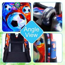 3件套儿童拉杆背包，男童带轮书包，含午餐袋 - 足球